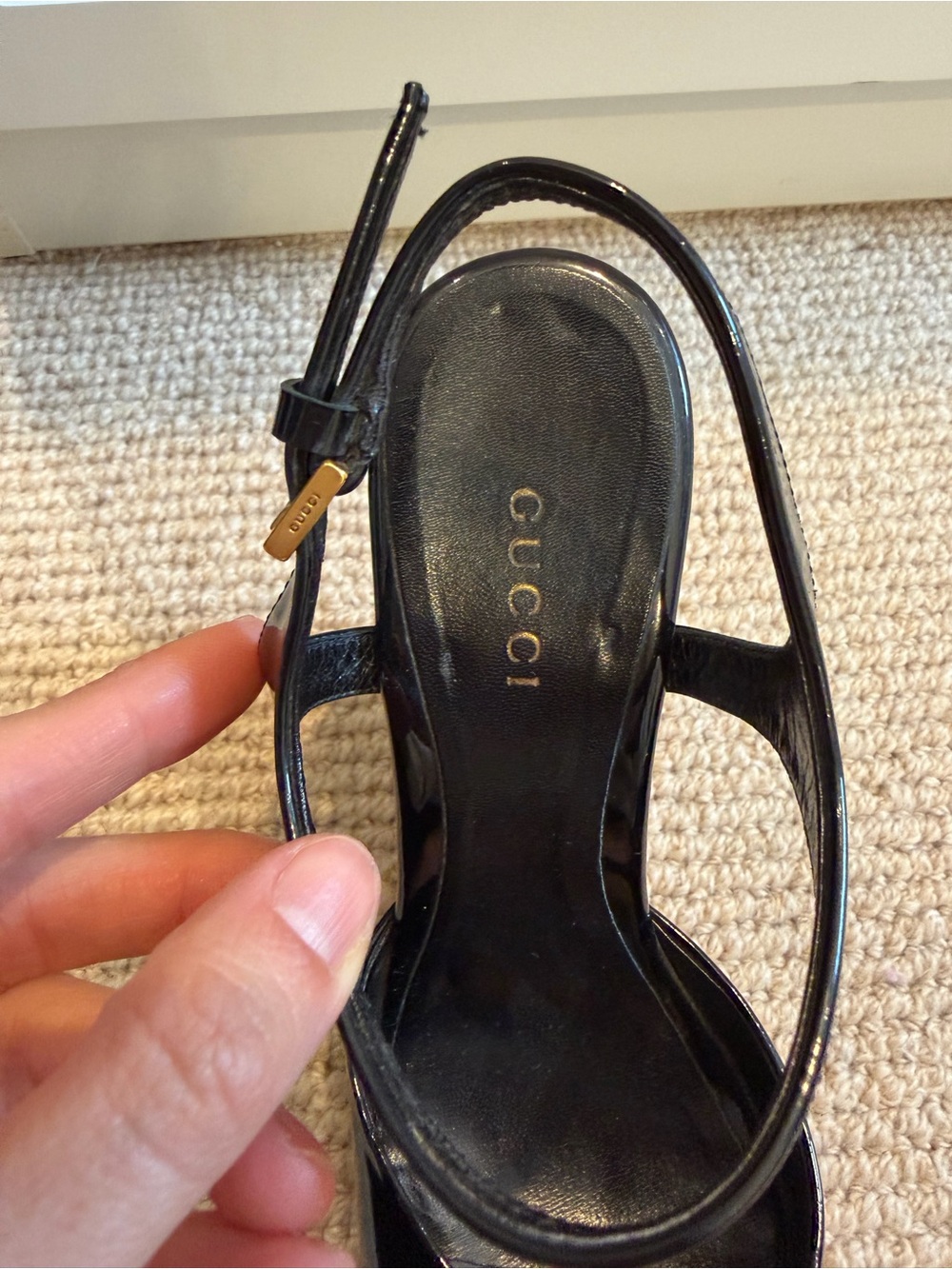 Gucci Black Patent Leather Wedge Espadrille with Cork Platform - Picture 2 of 7